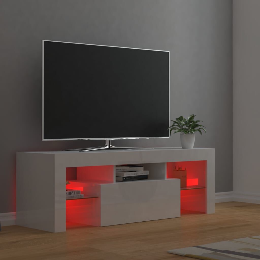 vidaXL Έπιπλο Τηλεόρασης με LED Γυαλιστερό Λευκό 120 x 35 x 40 εκ.