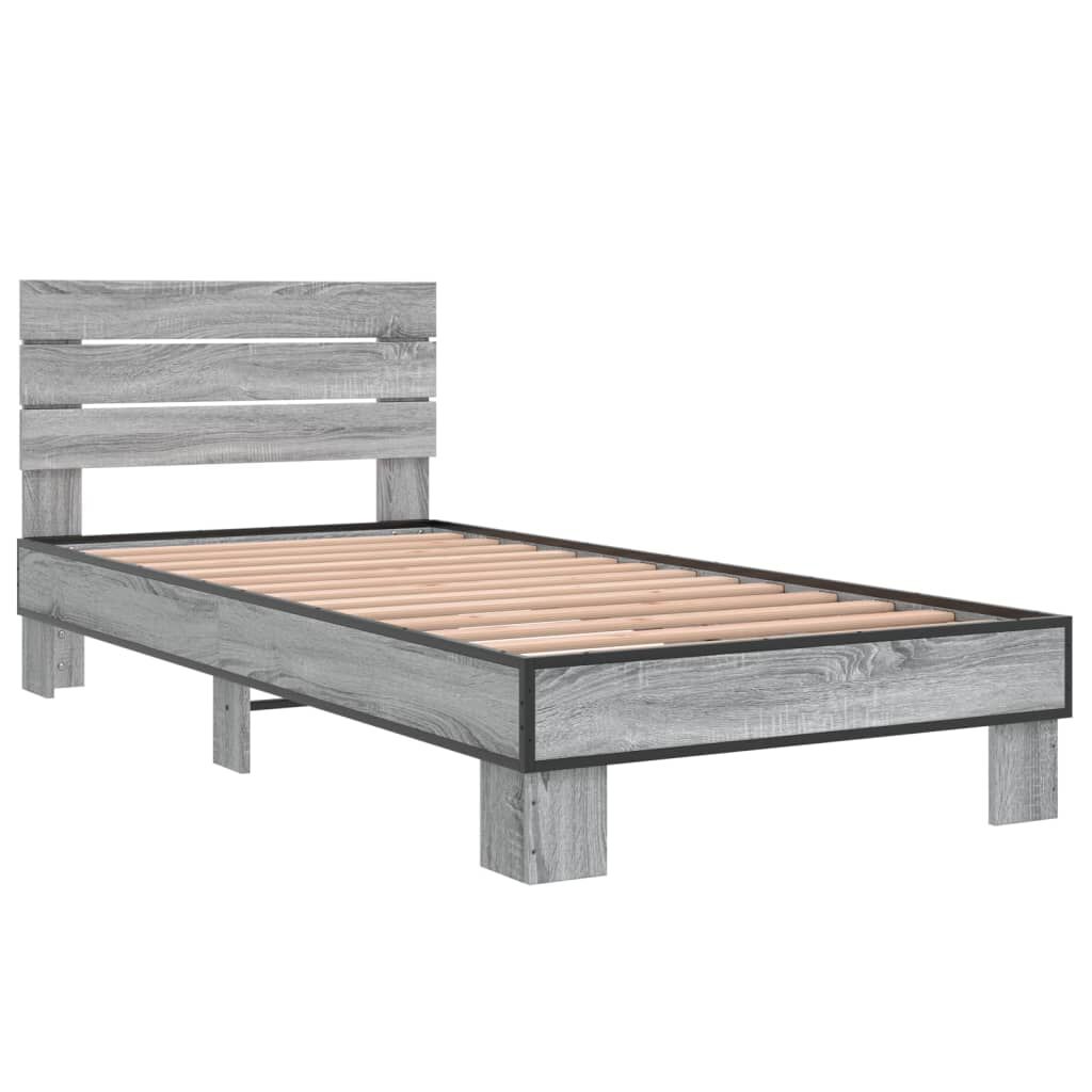 vidaXL Πλαίσιο Κρεβατιού Γκρι Sonoma 90x200 εκ. Επεξ. Ξύλο & Μέταλλο