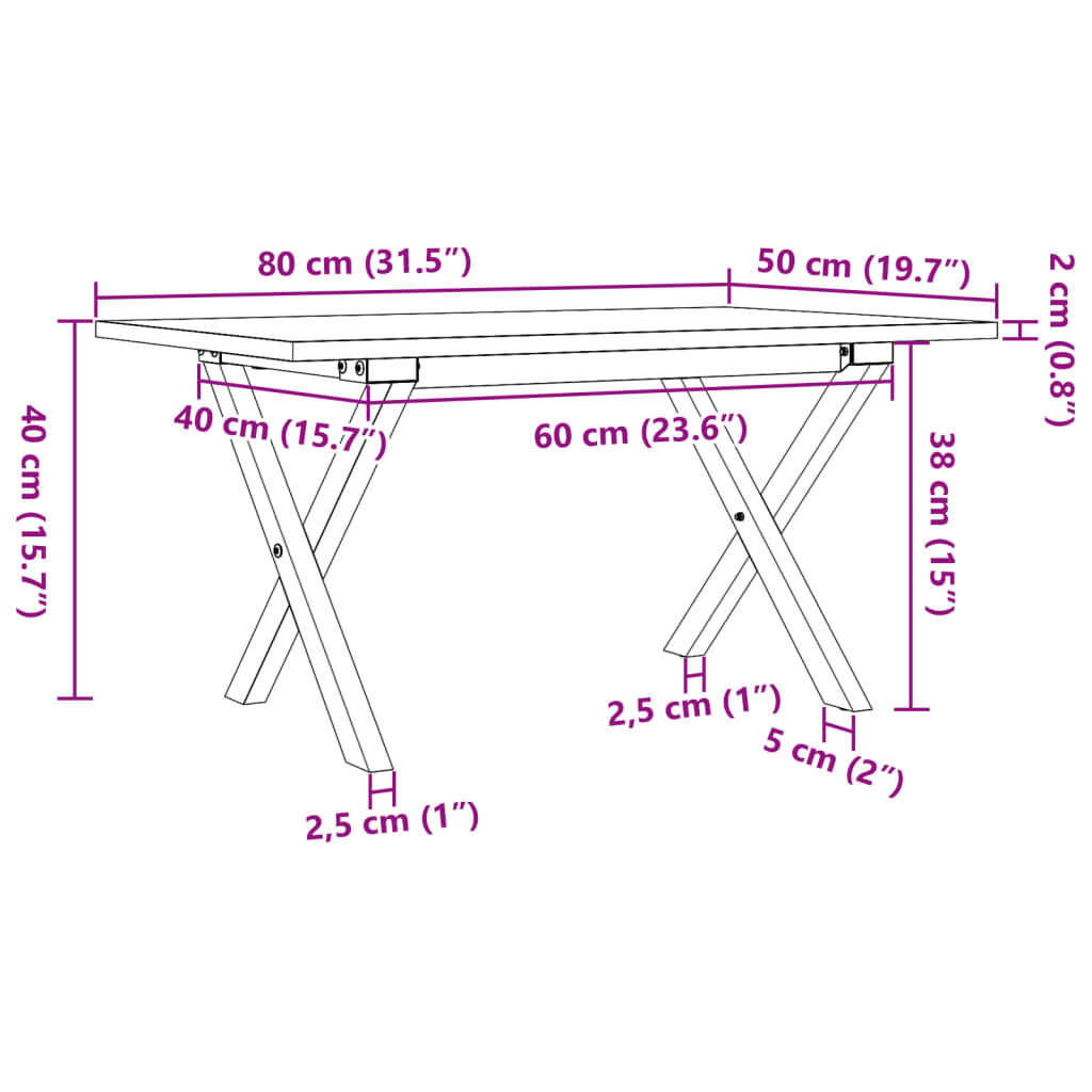 vidaXL Τραπεζάκι Σαλονιού Πλαίσιο X 80x50x40εκ Μασίφ Πεύκο/Ατσάλι