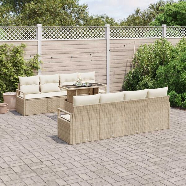 vidaXL Σετ Καναπέ Κήπου με αποθήκευση 9 pcs Μπεζ Πολυ ράταν