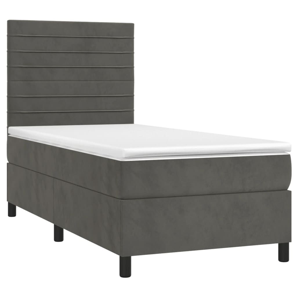 vidaXL Κρεβάτι Boxspring με Στρώμα & LED Σκ. Γκρι 90x190 εκ. Βελούδινο