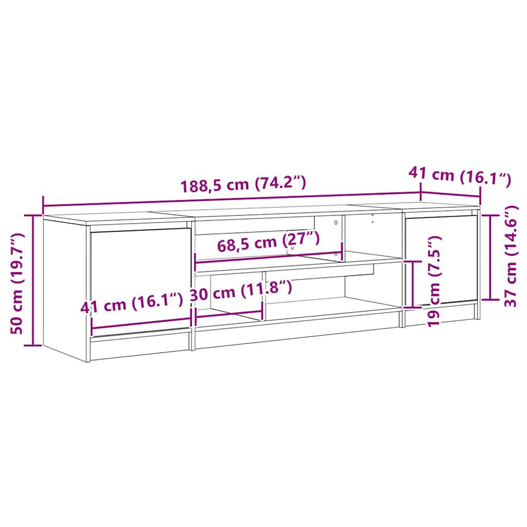 vidaXL Έπιπλο Τηλεόρασης Καπνιστή Δρυς 188,5x41x50 εκ. Επεξ. Ξύλο