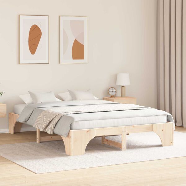 vidaXL Κρεβάτι Φυσικό Μασίφ ξύλο πεύκου 140 x 200 cm Ανθεκτικό Κρεβάτι