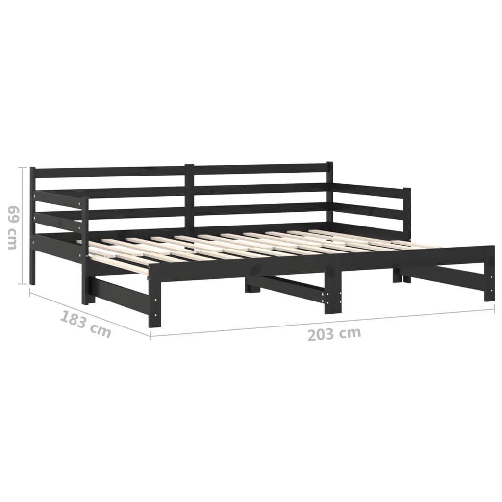 vidaXL Καναπές Κρεβάτι Συρόμενος Μαύρος 2x(90x200) εκ. Ξύλο Πεύκου