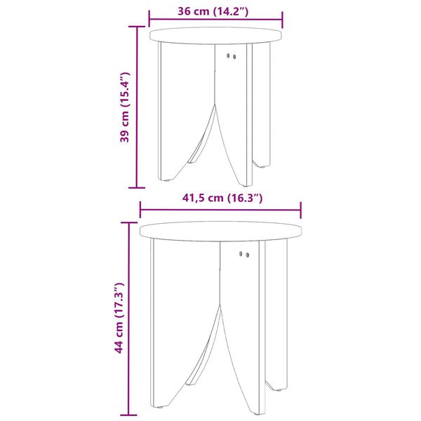 vidaXL Τραπεζάκι σαλονιού 2 pcs Φυσικό 41.5 x 41.5 x 44 cm