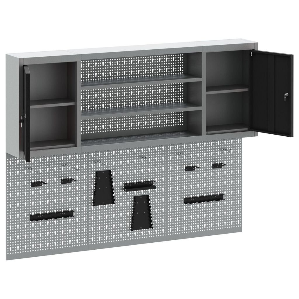 vidaXL Σετ Εργαλείων με 6 Τεμάχια και Πίνακα Pegboard Τοίχου Μαύρο Μέταλλο