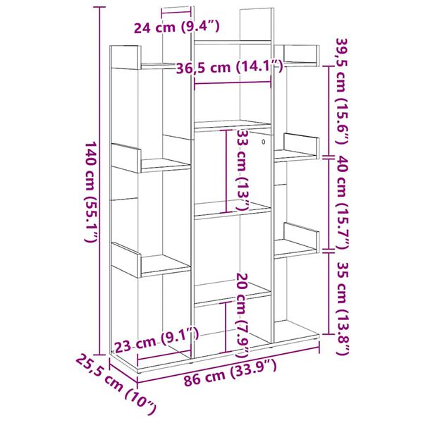 vidaXL Βιβλιοθήκη Λευκή 86 x 25,5 x 140 εκ. από Επεξ. Ξύλο