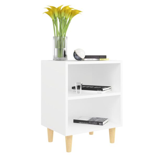 vidaXL Κομοδίνo Λευκό 40 x 30 x 50 εκ. με Μασίφ Ξύλινα Πόδια