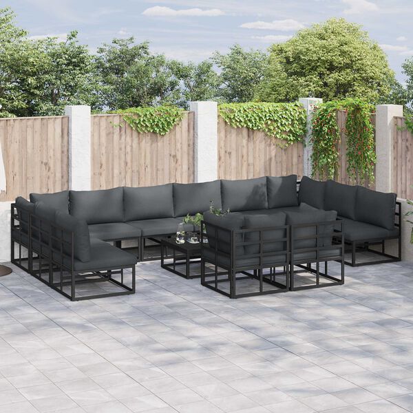 vidaXL Σετ Καναπέ Κήπου 12 pcs Μαύρο 423 x 211.5 x 71 εκ Αλουμίνιο