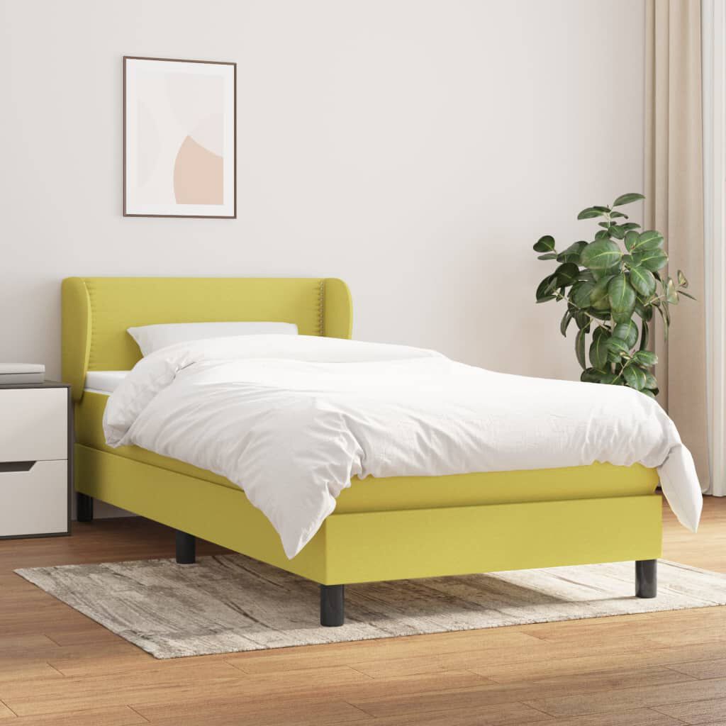 vidaXL Κρεβάτι Boxspring με Στρώμα Πράσινο 100 x 200 εκ. Υφασμάτινο