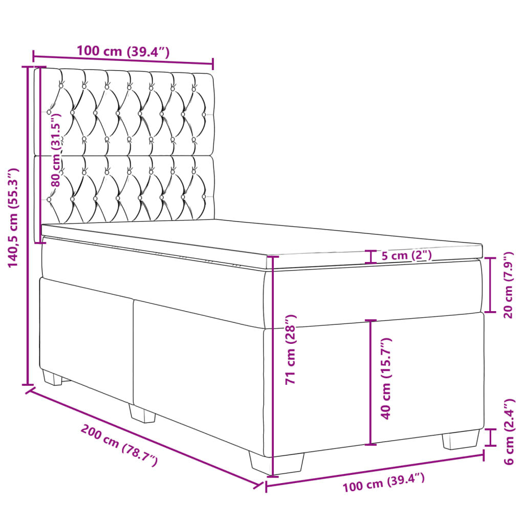vidaXL Κρεβάτι Boxspring με Στρώμα Ροζ 100x200 εκ. Βελούδινο