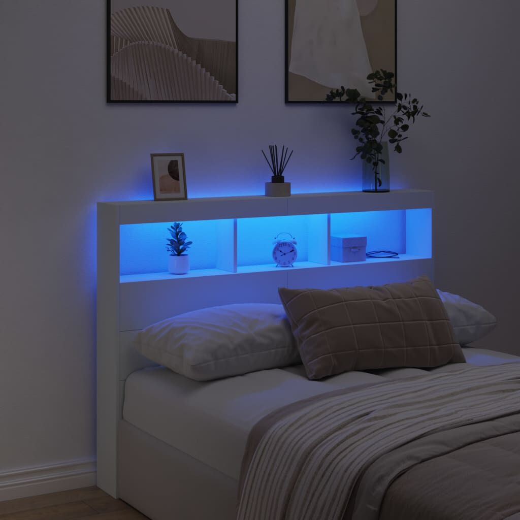 vidaXL Κεφαλάρι με Αποθηκευτικό Χώρο και LED Λευκό 140 x 17 x 102 εκ.