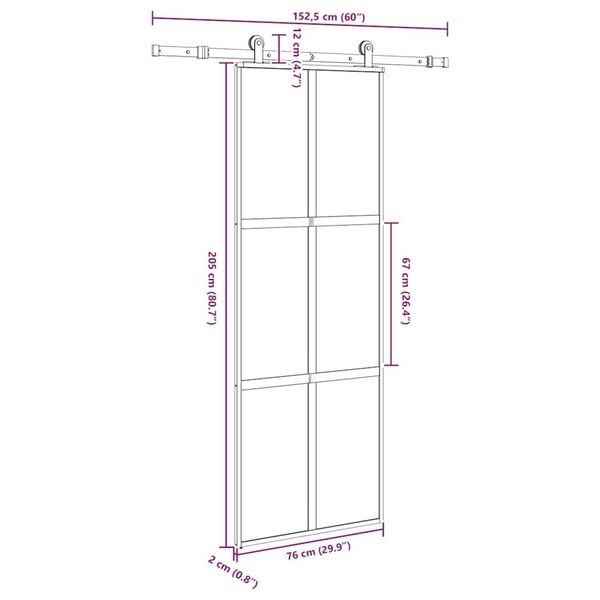 vidaXL Συρόμενη πόρτα με σετ υλικού 76x205 cm από γυαλί&Αλουμίνιο