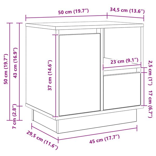 vidaXL Κομοδίνο με 2 pcs Λευκό 50 x 34.5 x 50 εκ. Επεξεργασμένο ξύλο