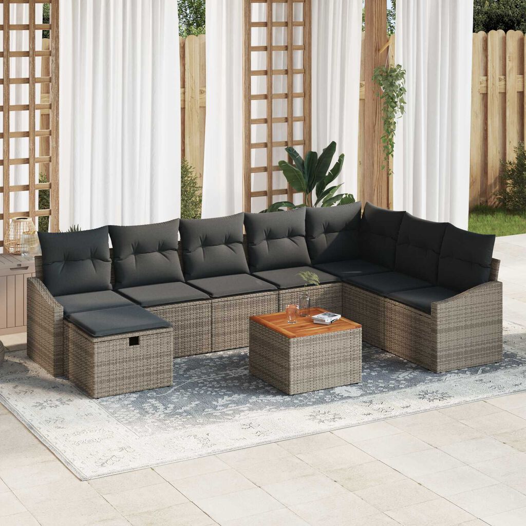 vidaXL Σετ Καναπέ Κήπου με μαξιλάρι 9 pcs Γκρι Πολυ ράταν
