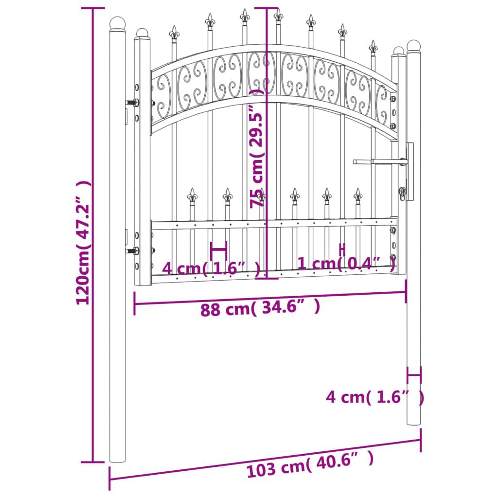 vidaXL Πόρτα Φράχτη με Ακίδες Μαύρη 103x120 εκ. Ατσάλι με Ηλεκτρ. Βαφή