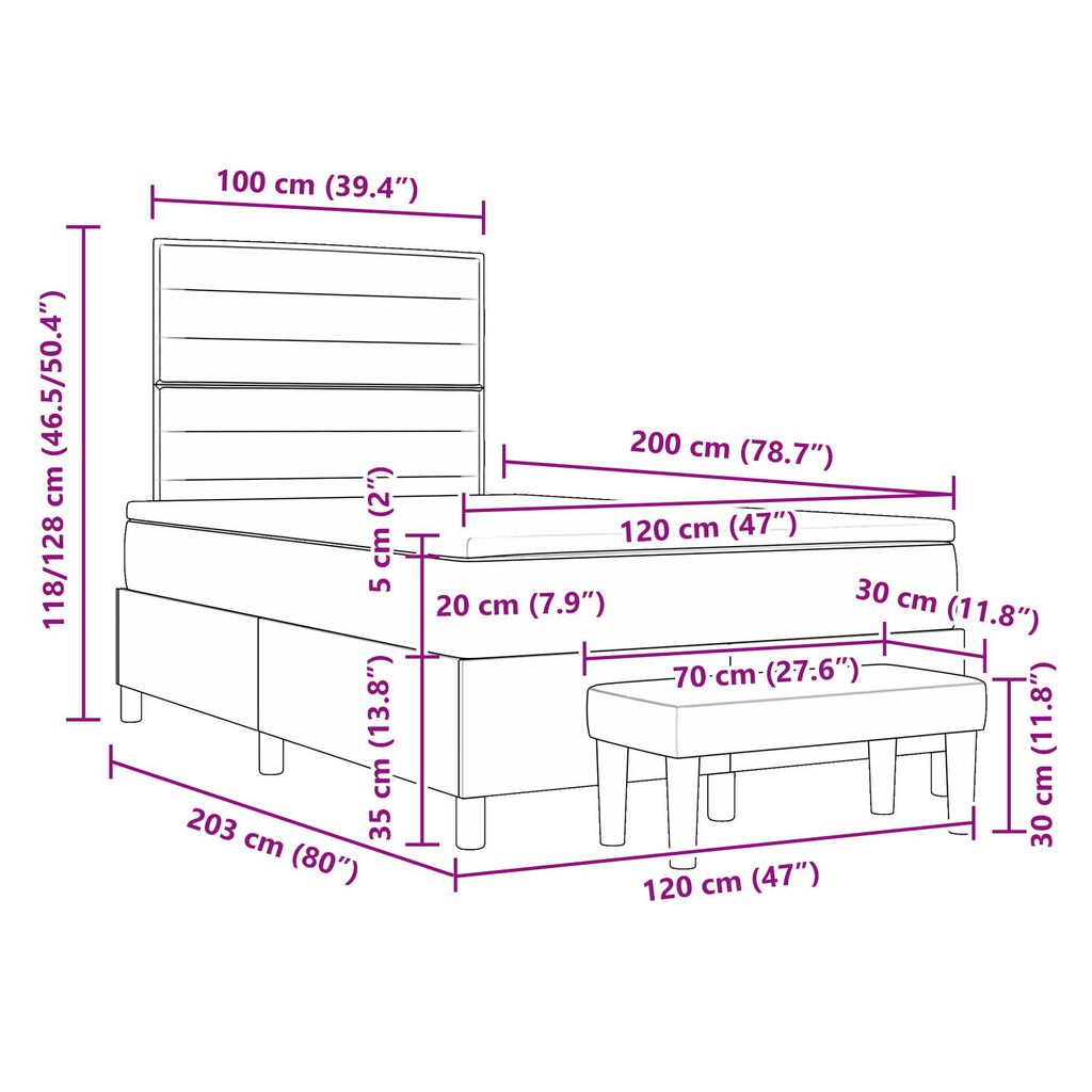 vidaXL Κρεβάτι με Βάση και Στρώμα Κρέμα 120x200 εκ. Ύφασμα