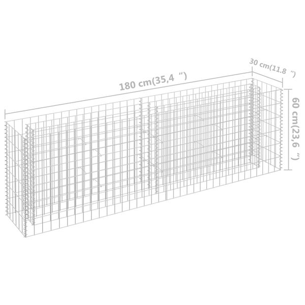 vidaXL Συρματοκιβώτιο-Γλάστρα Υπερυψωμένη 180x30x60 εκ. Γαλβ. Χάλυβας