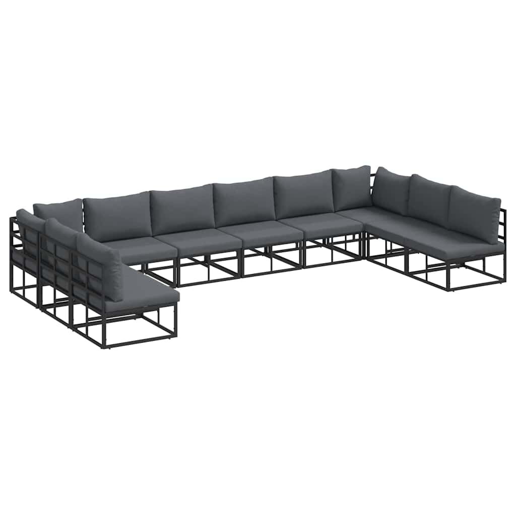 vidaXL Σετ Καναπέ Κήπου με μαξιλάρι 10 pcs Μαύρο Αλουμίνιο
