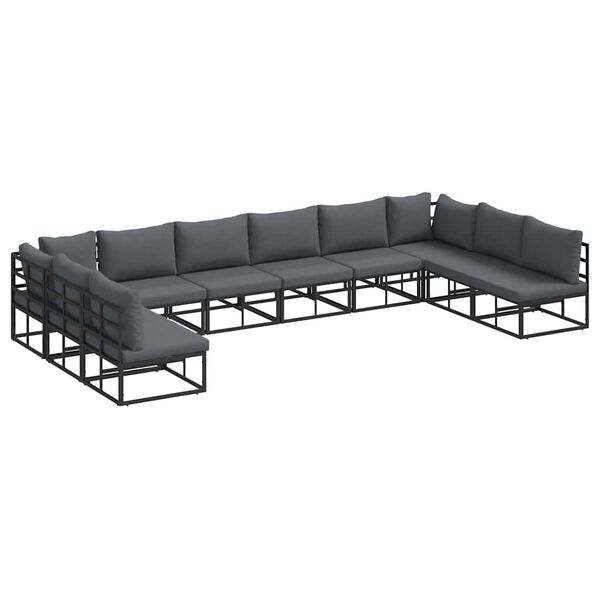 vidaXL Σετ Καναπέ Κήπου με μαξιλάρι 10 pcs Μαύρο Αλουμίνιο