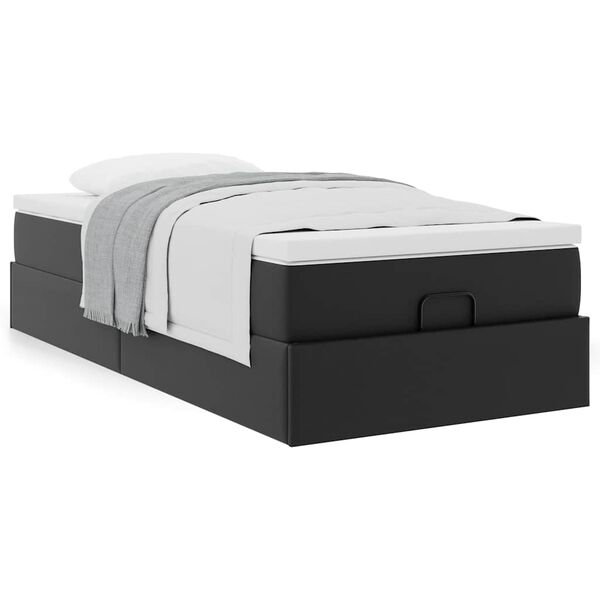 vidaXL Οθωμανικό κρεβάτι με στρώμα Μαύρο 90x200cm Faux Leather