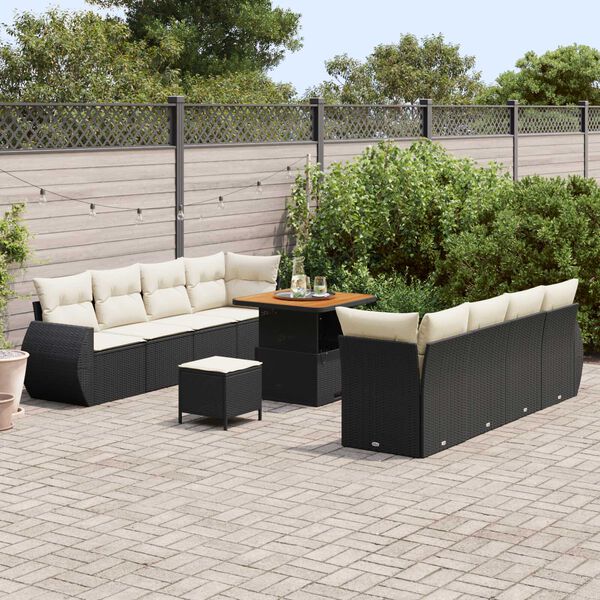 vidaXL Σετ Καναπέ Κήπου με αποθήκευση 11 pcs Μαύρο Πολυ ράταν