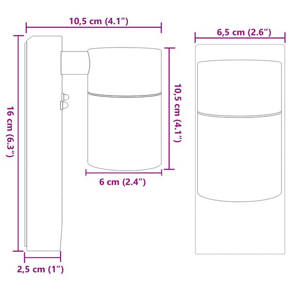 vidaXL Εξωτερικά Φωτιστικά Τοίχου 2 pcs Ασημί 6.5 x 10.5 x 16 εκ.