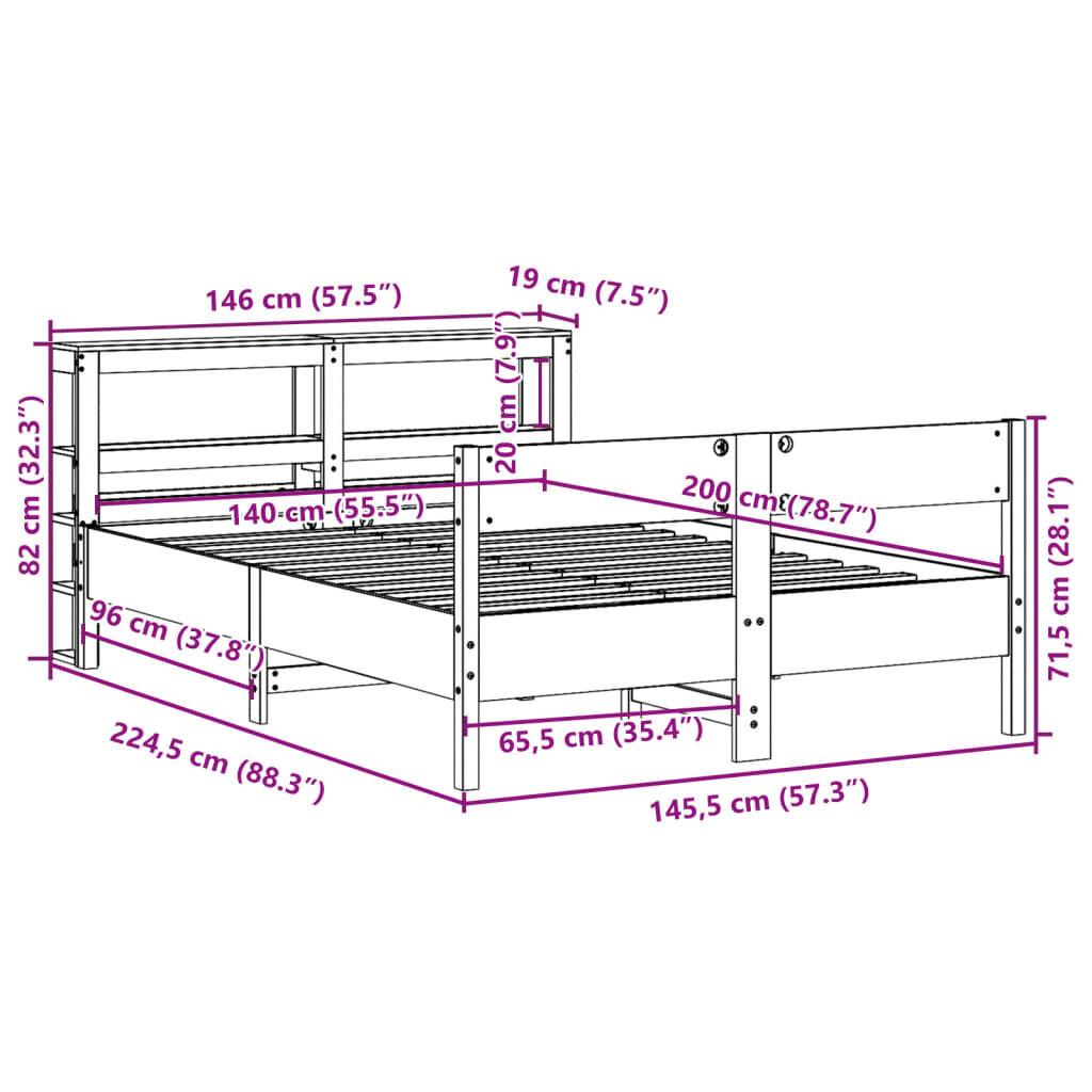 vidaXL Σκελετός Κρεβατιού Χωρίς Στρώμα Καφέ 140x200 Μασίφ Ξύλο Πεύκου