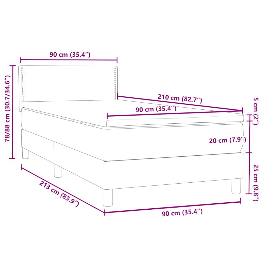 vidaXL Box Spring κρεβάτι με στρώμα σκούρο πράσινο 90x210εκ. Βελούδινο
