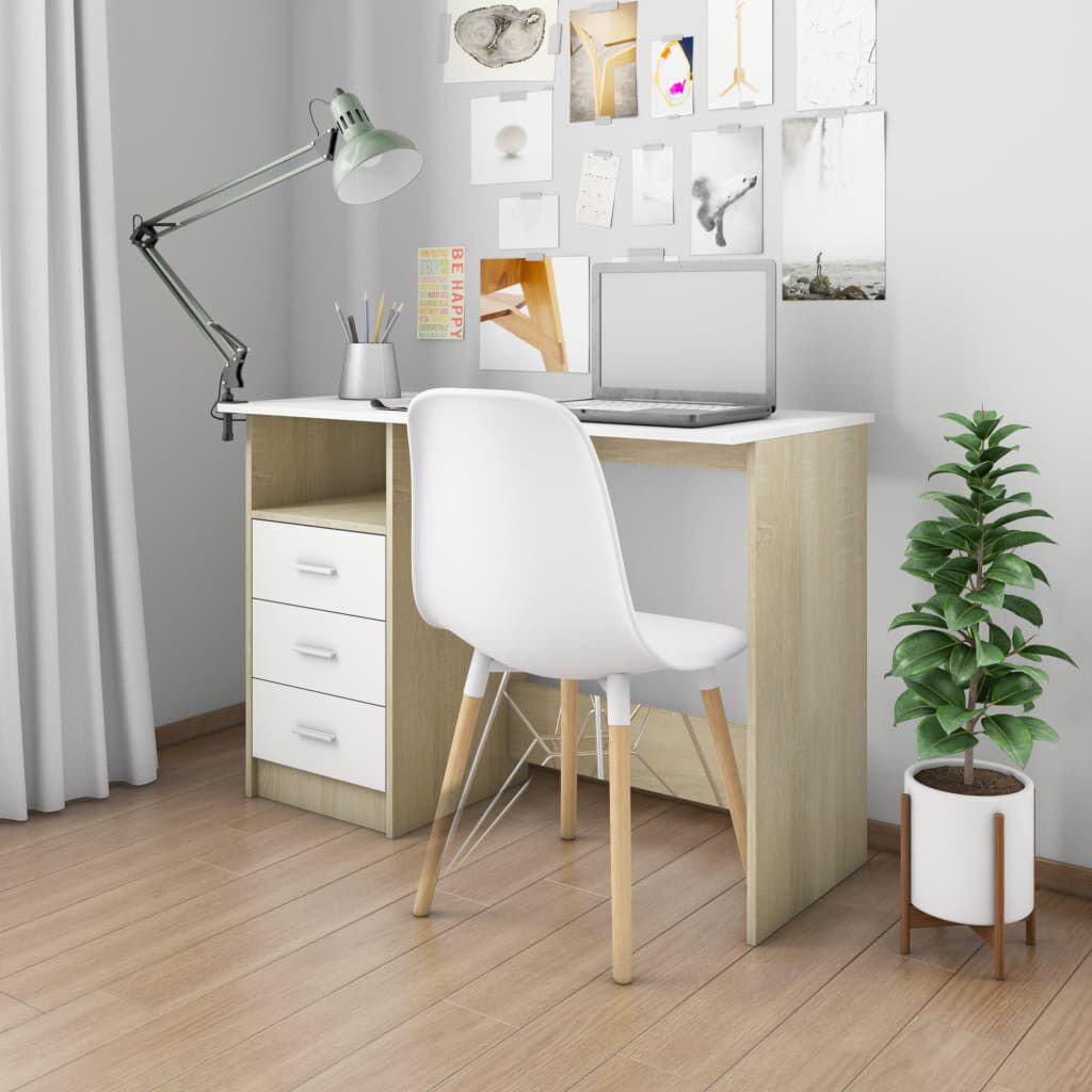 vidaXL Γραφείο με Συρτάρια Λευκό/Sonoma Δρυς 110x50x76 εκ. Μοριοσανίδα