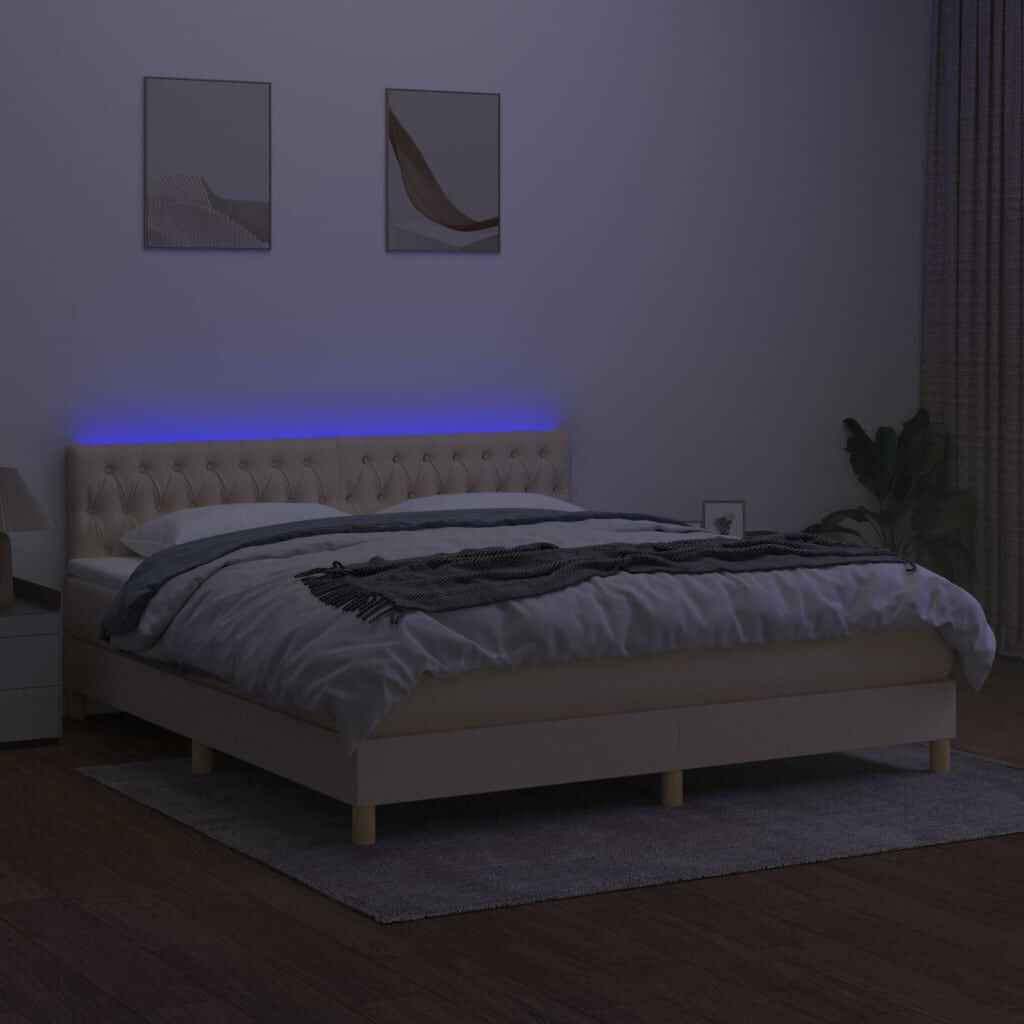 vidaXL Κρεβάτι Boxspring με Στρώμα & LED Κρεμ 180x200 εκ. Υφασμάτινο