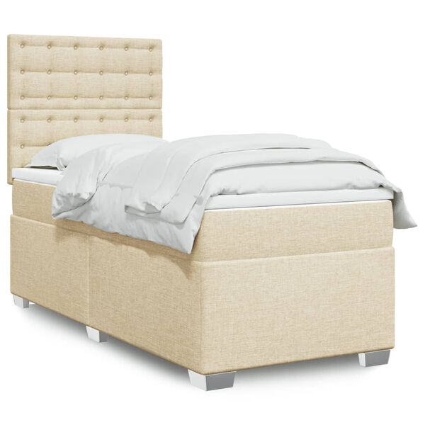 vidaXL Κρεβάτι Boxspring με Στρώμα Κρεμ 100 x 200 εκ. Υφασμάτινο
