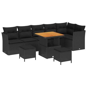 vidaXL Σετ Καναπέ Κήπου 9 pcs Μαύρο συνθετικό ρατάν