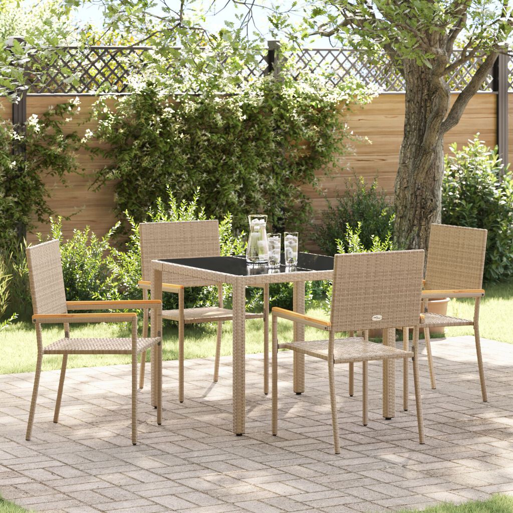 vidaXL Σέτ φαγητού για κήπο 5 pcs Μπεζ 90 x 90 x 75 cm συνθετικό ρατάν