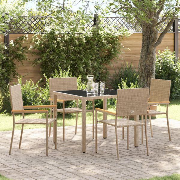 vidaXL Σέτ φαγητού για κήπο 5 pcs Μπεζ 90 x 90 x 75 cm συνθετικό ρατάν