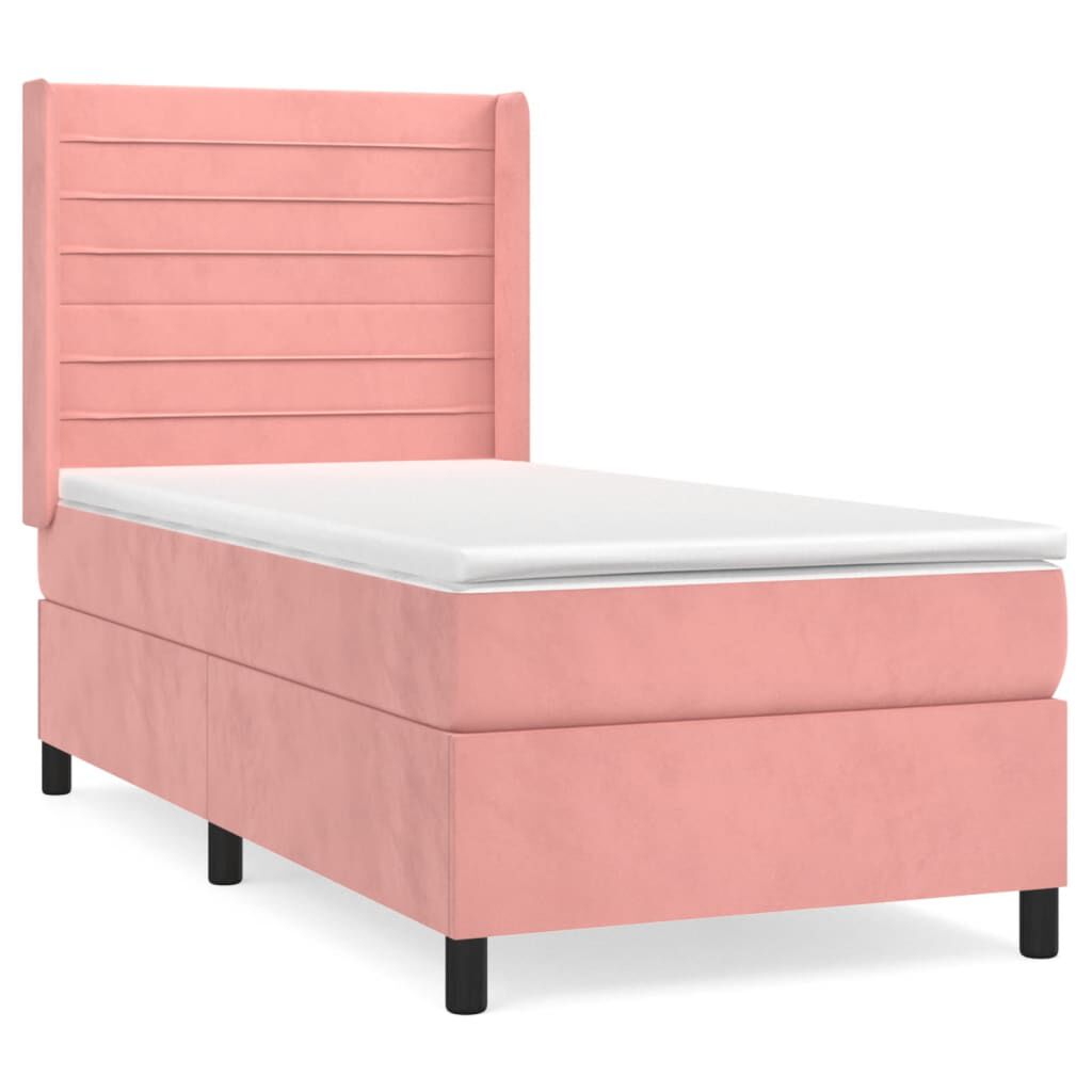 vidaXL Κρεβάτι Boxspring με Στρώμα Ροζ 100x200 εκ. Βελούδινο
