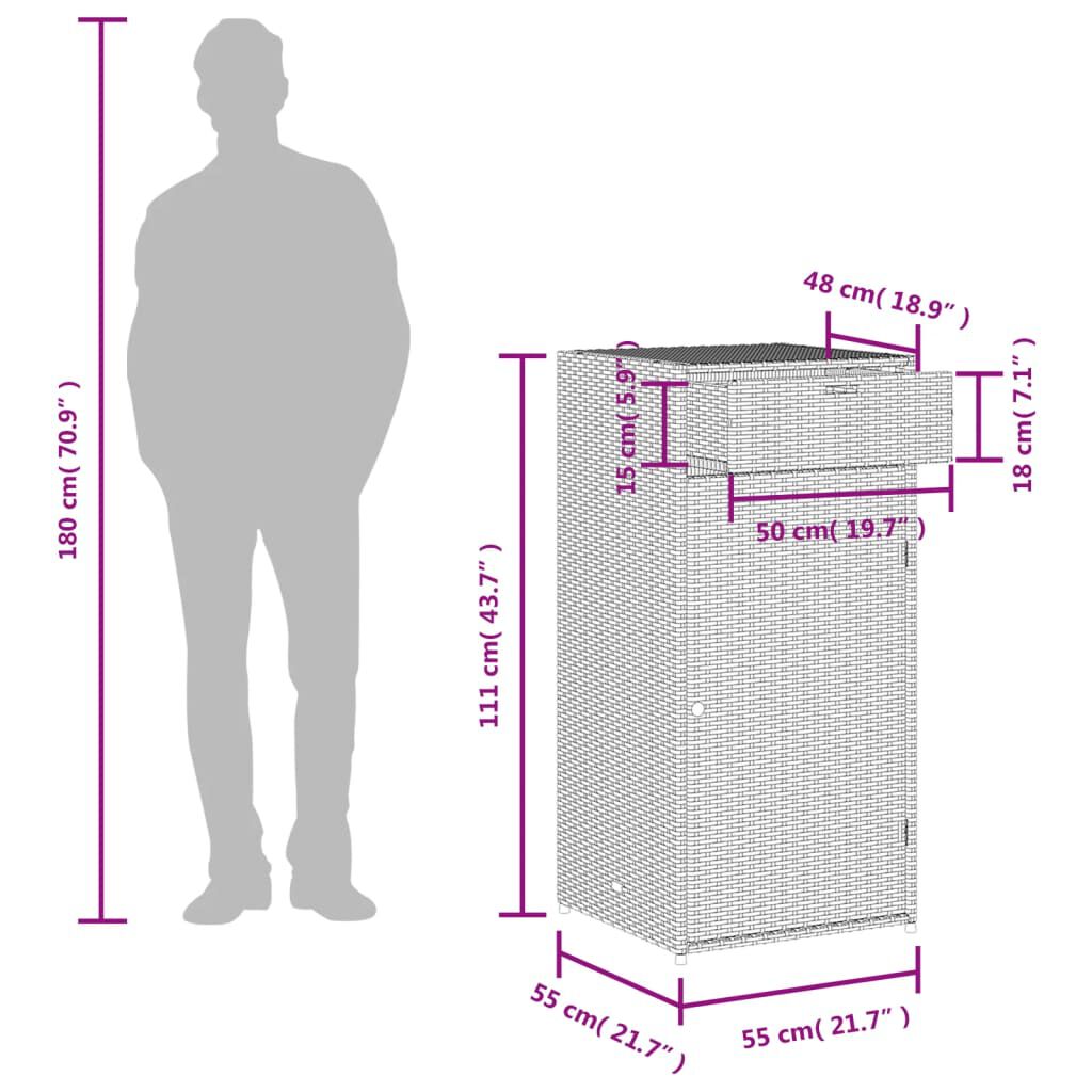 vidaXL Ντουλάπι Αποθήκευσης Κήπου Γκρι 55x55x111 εκ. Συνθετικό Ρατάν