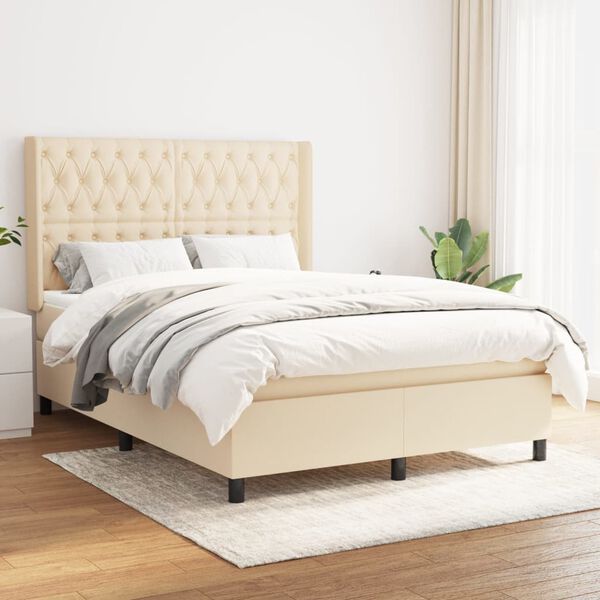 vidaXL &Kappa;&rho;&epsilon;&beta;ά&tau;&iota; Boxspring &mu;&epsilon; &Sigma;&tau;&rho;ώ&mu;&alpha; &Kappa;&rho;&epsilon;&mu; 140x200 &epsilon;&kappa;. &Upsilon;&phi;&alpha;&sigma;&mu;ά&tau;&iota;&nu;&omicron;