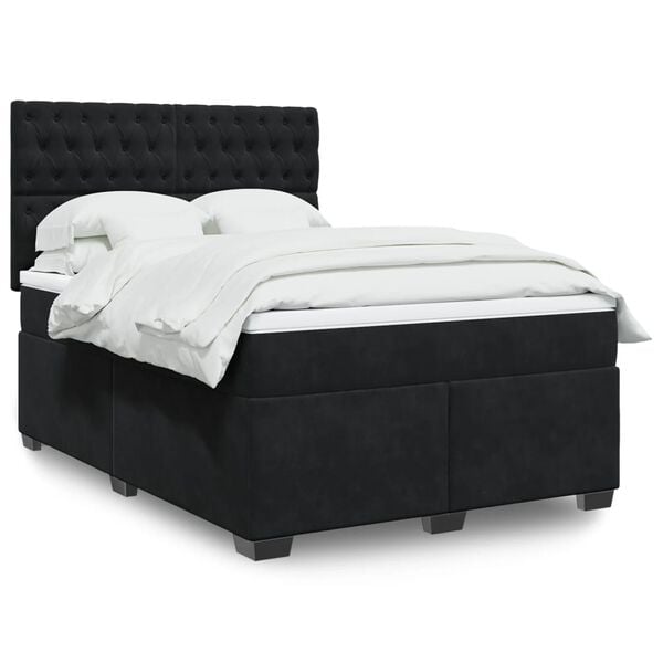 vidaXL Κρεβάτι Boxspring με Στρώμα Μαύρο 160x200 εκ. Βελούδινο