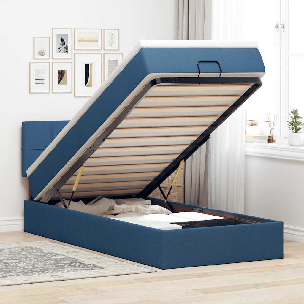 vidaXL Οθωμανικό κρεβάτι με στρώμα μπλε 90x200cm ύφασμα