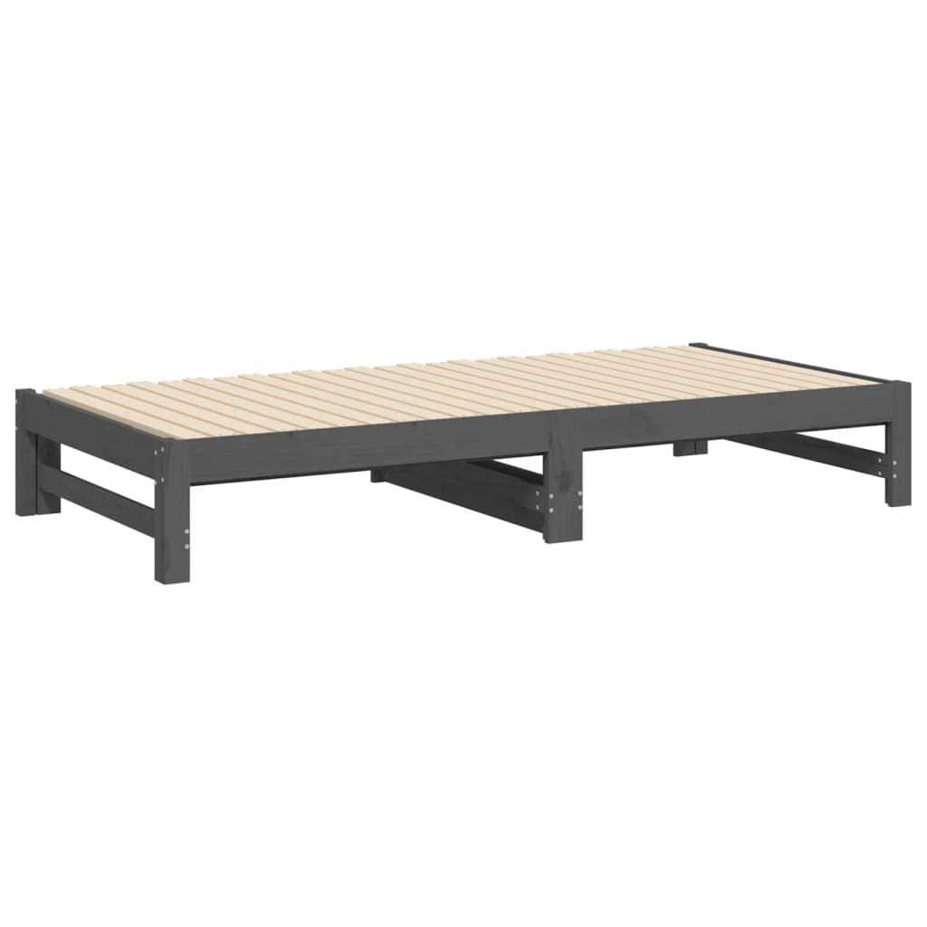 vidaXL Καναπές Κρεβάτι Συρόμενος Γκρι 2x(90x190) εκ. Μασίφ Ξύλο Πεύκου