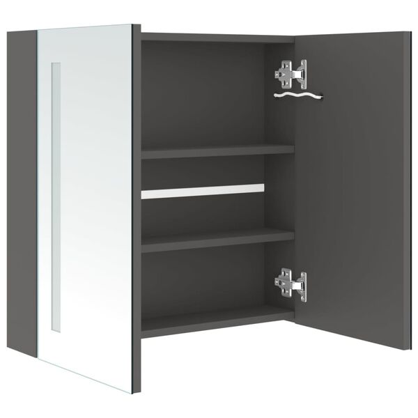 vidaXL Καθρέφτης Μπάνιου με Ντουλάπι & Φωτισμό LED Γκρι 62x14x60 εκ.