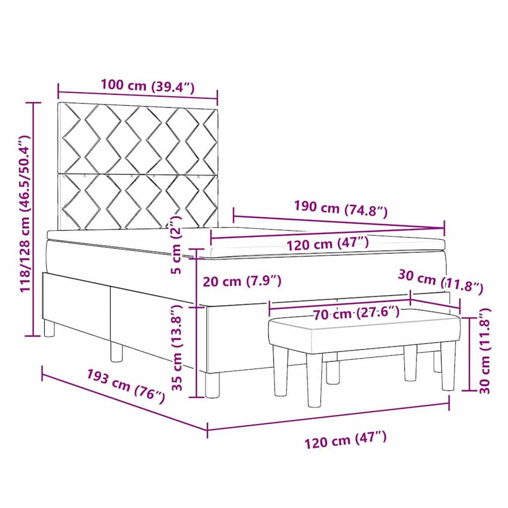 vidaXL Κρεβάτι με ελατήρια με στρώμα Taupe 120 x 190 cm ύφασμα