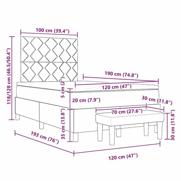 vidaXL Κρεβάτι με ελατήρια με στρώμα Taupe 120 x 190 cm ύφασμα