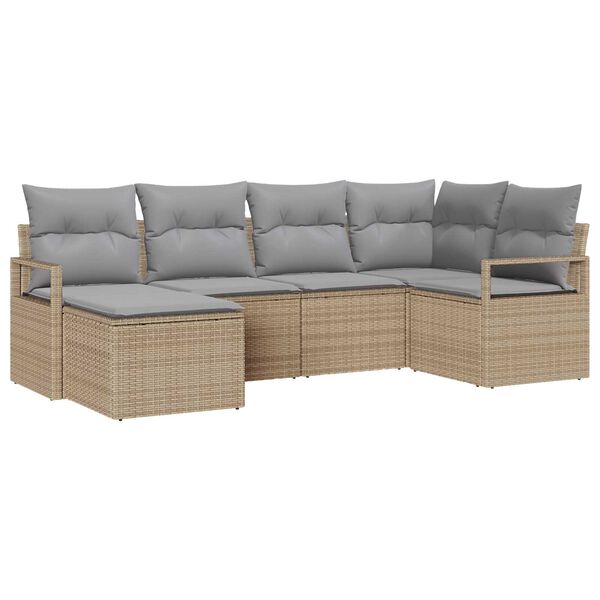 vidaXL Σετ Καναπέ Κήπου 6 pcs Μπεζ Πολυ ράταν