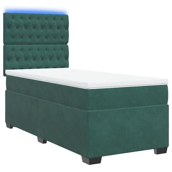 vidaXL Κρεβάτι Boxspring με Στρώμα Σκούρο Πράσινο 90x190 εκ. Βελούδινο