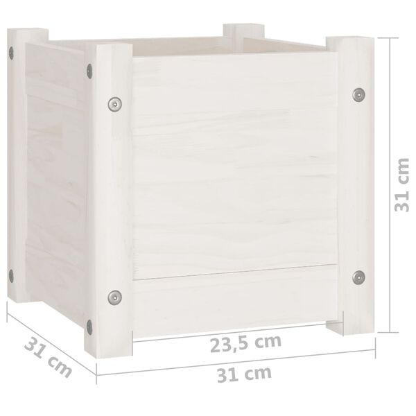 vidaXL Ζαρντινιέρα Λευκή 31 x 31 x 31 εκ. από Μασίφ Ξύλο Πεύκου