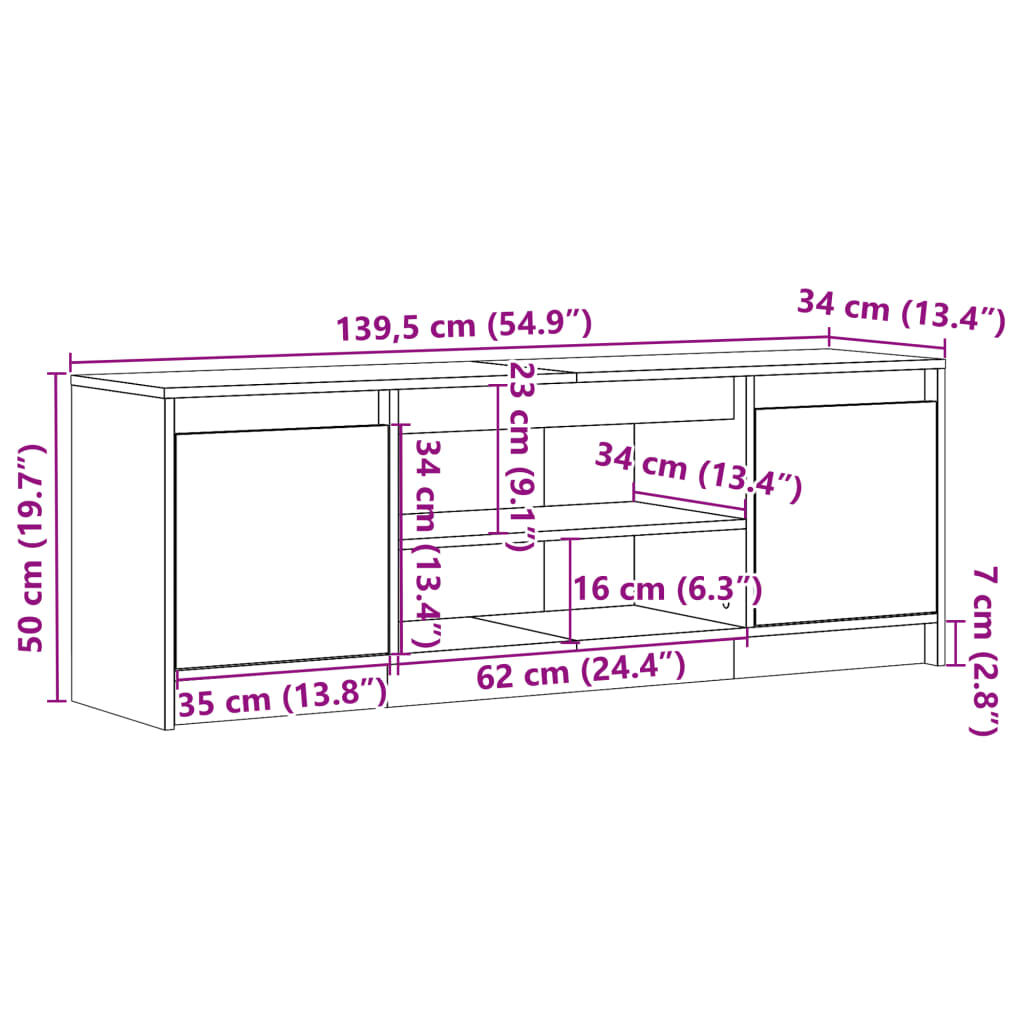 vidaXL Έπιπλο Τηλεόρασης με LED Γκρι Sonoma 139,5x34x50 εκ. Επεξ. Ξύλο