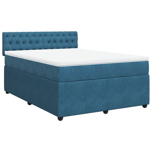vidaXL Κρεβάτι Boxspring με Στρώμα Μπλε 140x200 εκ. Βελούδινο