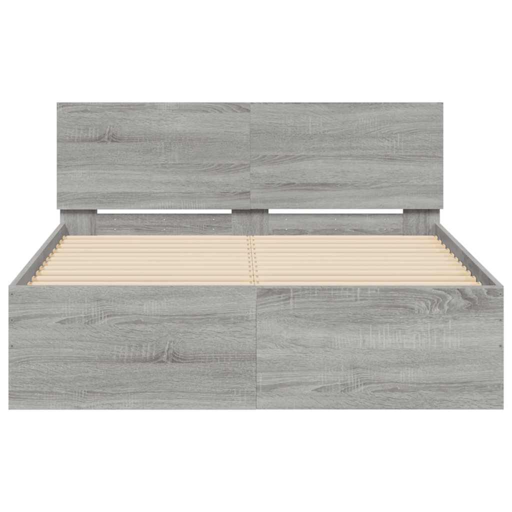 vidaXL Πλαίσιο Κρεβατιού με Κεφαλάρι/LED Γκρι Sonoma 140x200 εκ.